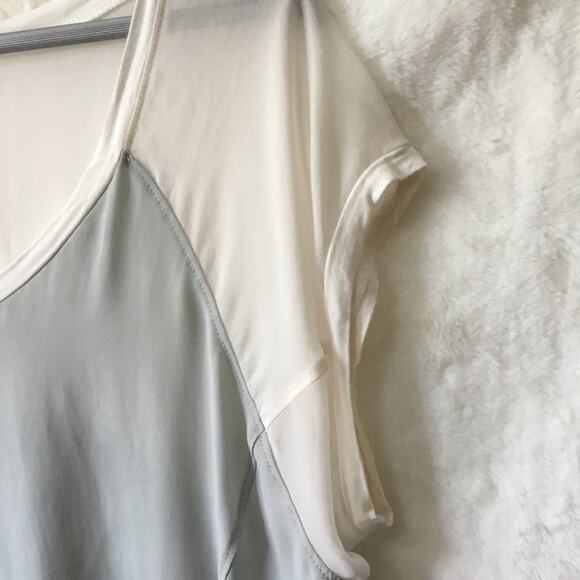 Light Gray Two-Tone Short-Sleeve Sheer Top - Picture 5 of 12